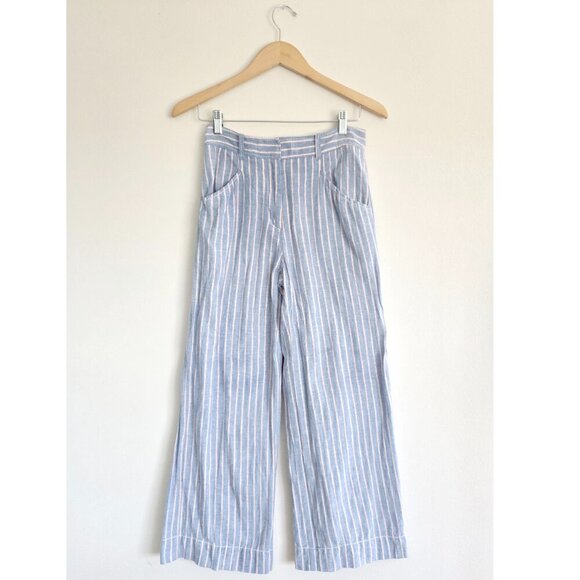 Max Studio London Coastal Linen Blend Striped Wide Leg Pants - Picture 1 of 9